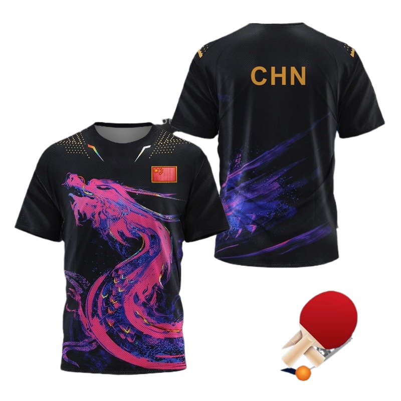 Table Tennis In Chinese - เสื้อยืดพิมพ์ลาย 3 มิติ ลายมังกรจีน สำหรับผู้ชายและผู้หญิง แห้งเร็ว