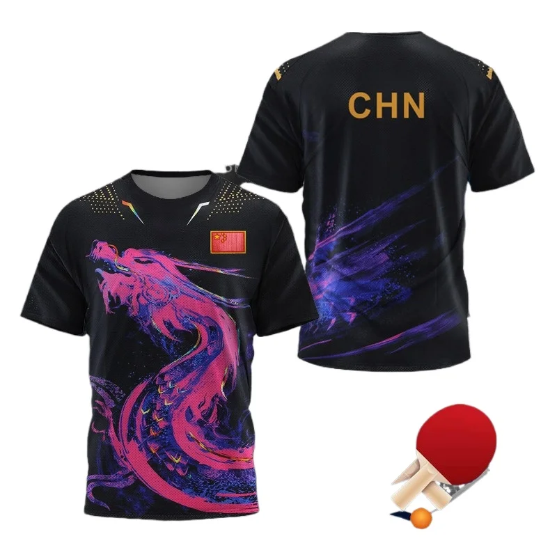 Table Tennis Japanese - เสื้อยืดลายกราฟิก CHINA Dragon สำหรับผู้ชาย เสื้อผ้าแฟชั่น เสื้อยืดกีฬาแบดมินตัน