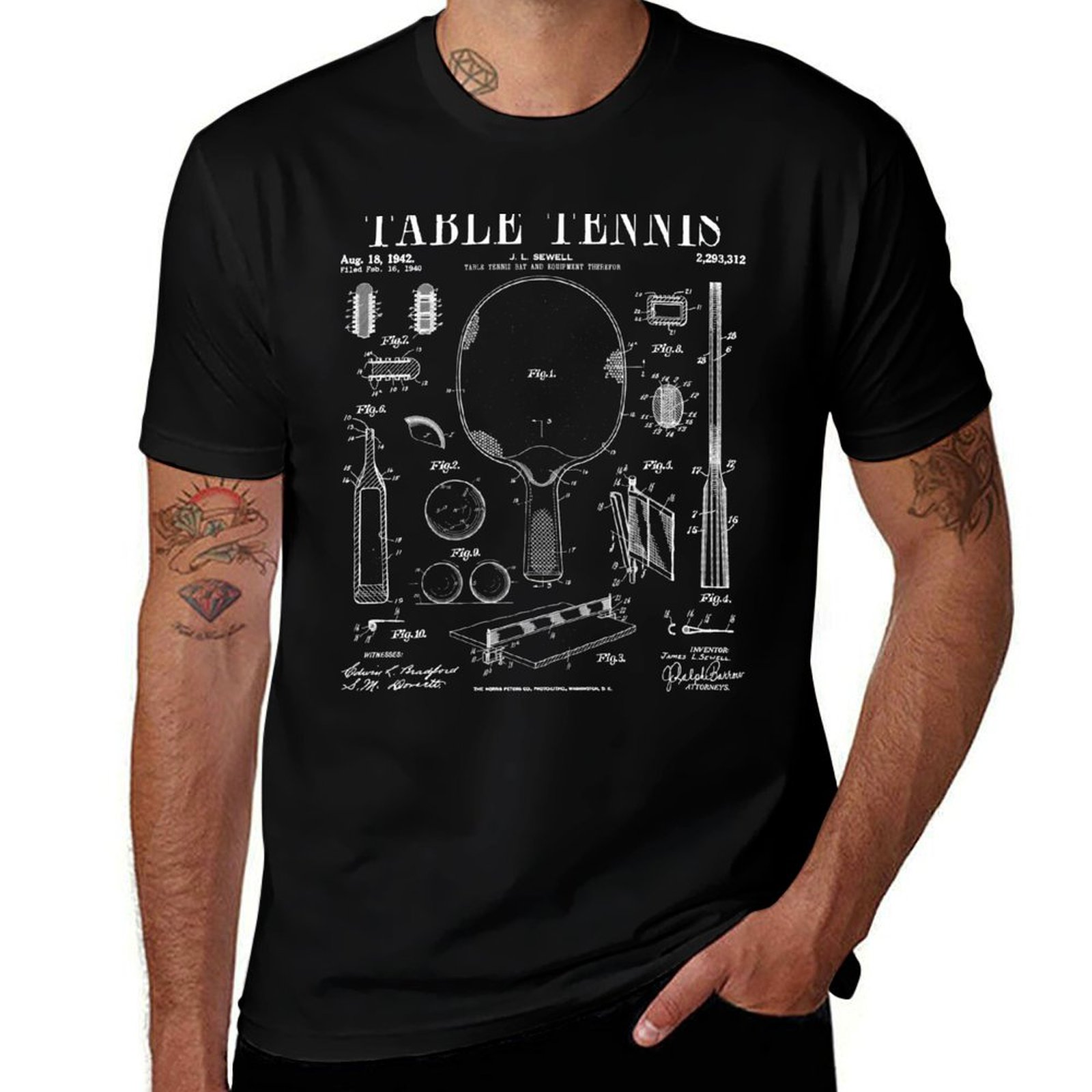 เสื้อยืดพิมพ์ลายสิทธิบัตรเก่าข - Table Tennis Drawing บทวิจารณ์และราคา